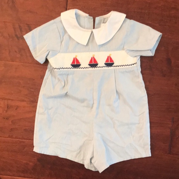 Johnston Other - Baby boy nautical embroidered romper.